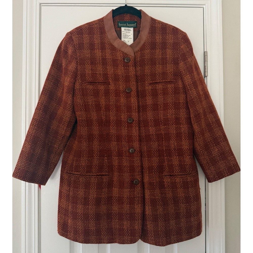 Harve Benard Womens Wool Jacket Brown Suede Trim Size 8 Blazer Career Heritage
